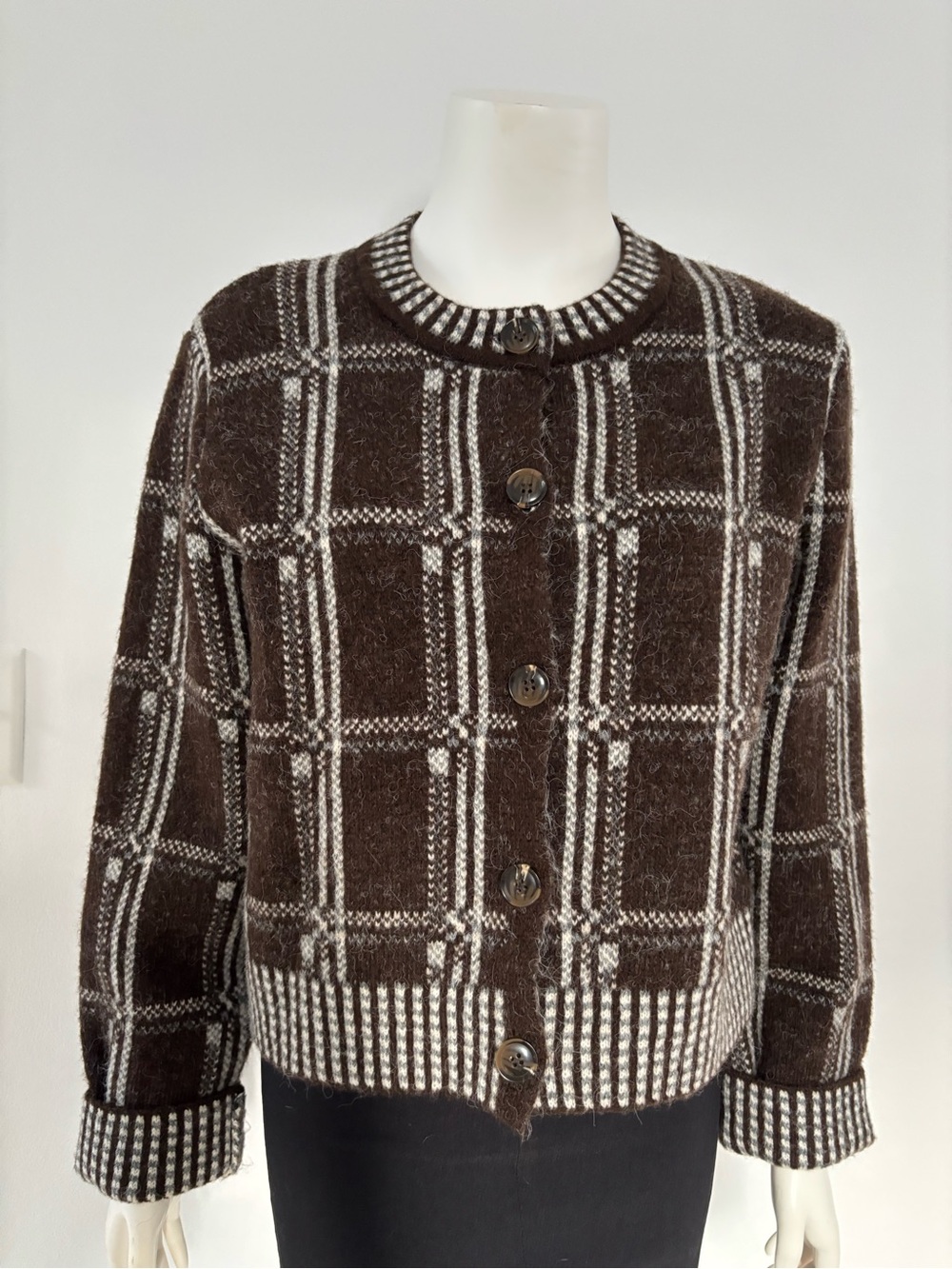 Zara Brown and Cream Plaid Button-Up Cardigan